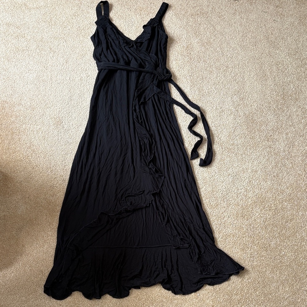 Boden Elegant Black Ruffle Maxi Dress 10R